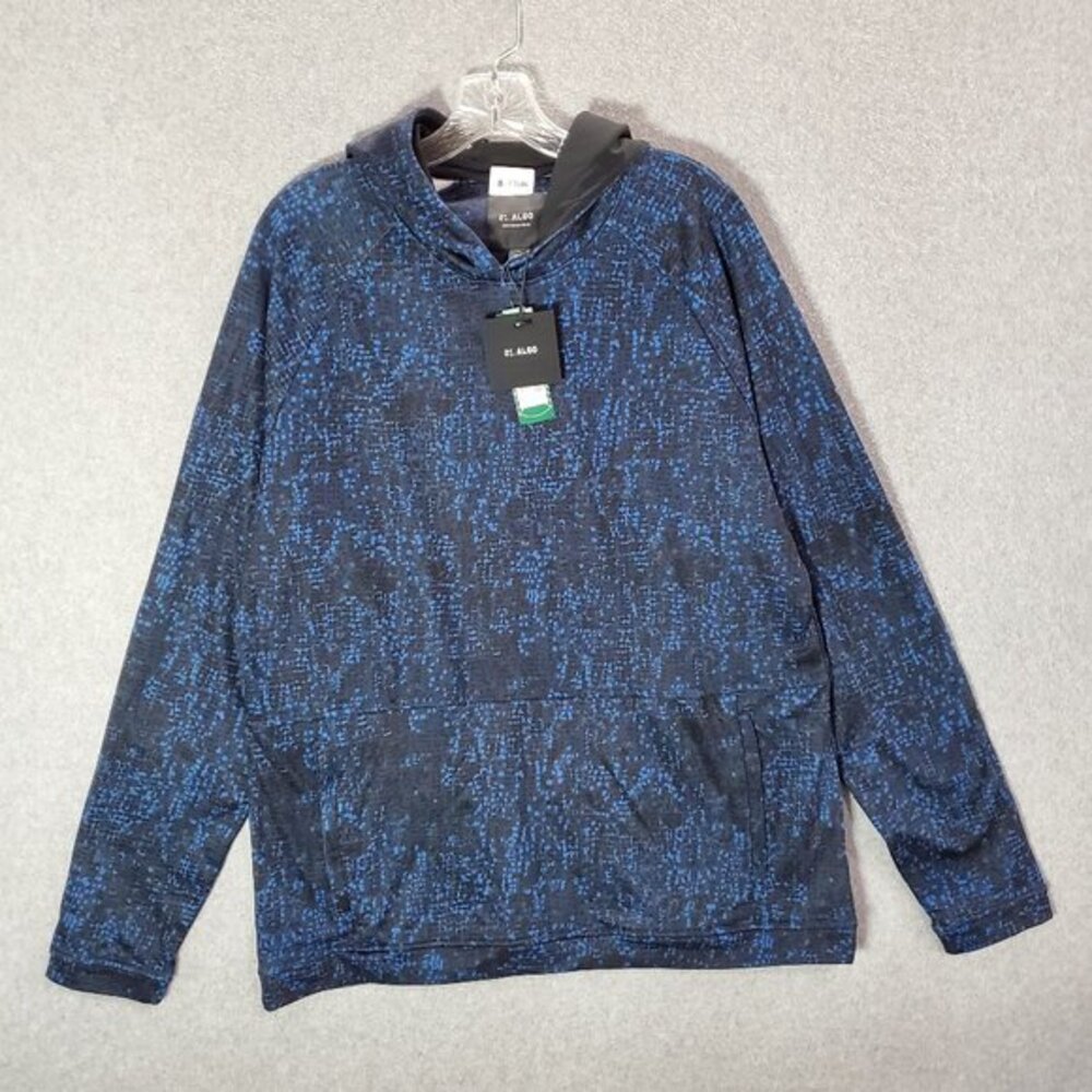 Algo Men Sweatshirt Large Blue Abstract‎ Hoodie Fleece Lightweight Pullover NWT